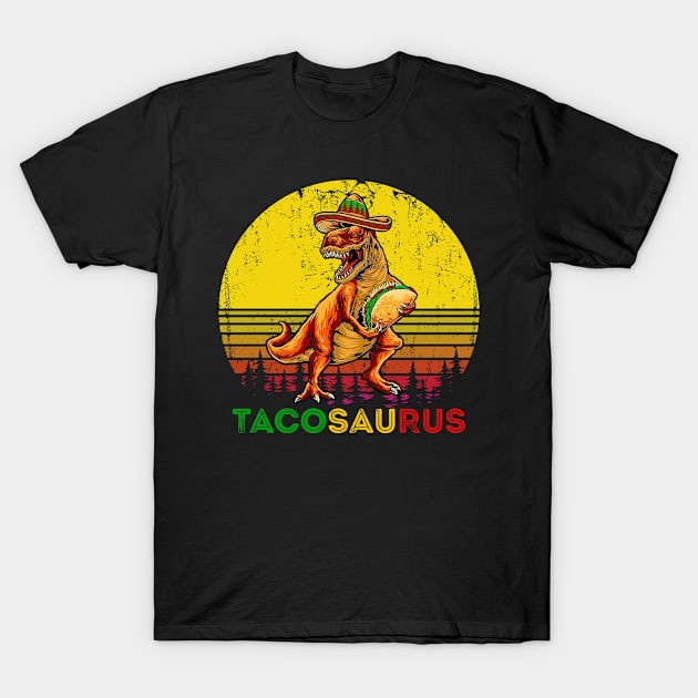 Retro Tacosaurus Taco Dinosaur T rex Funny Cinco De Mayo T-Shirt by Tater's 